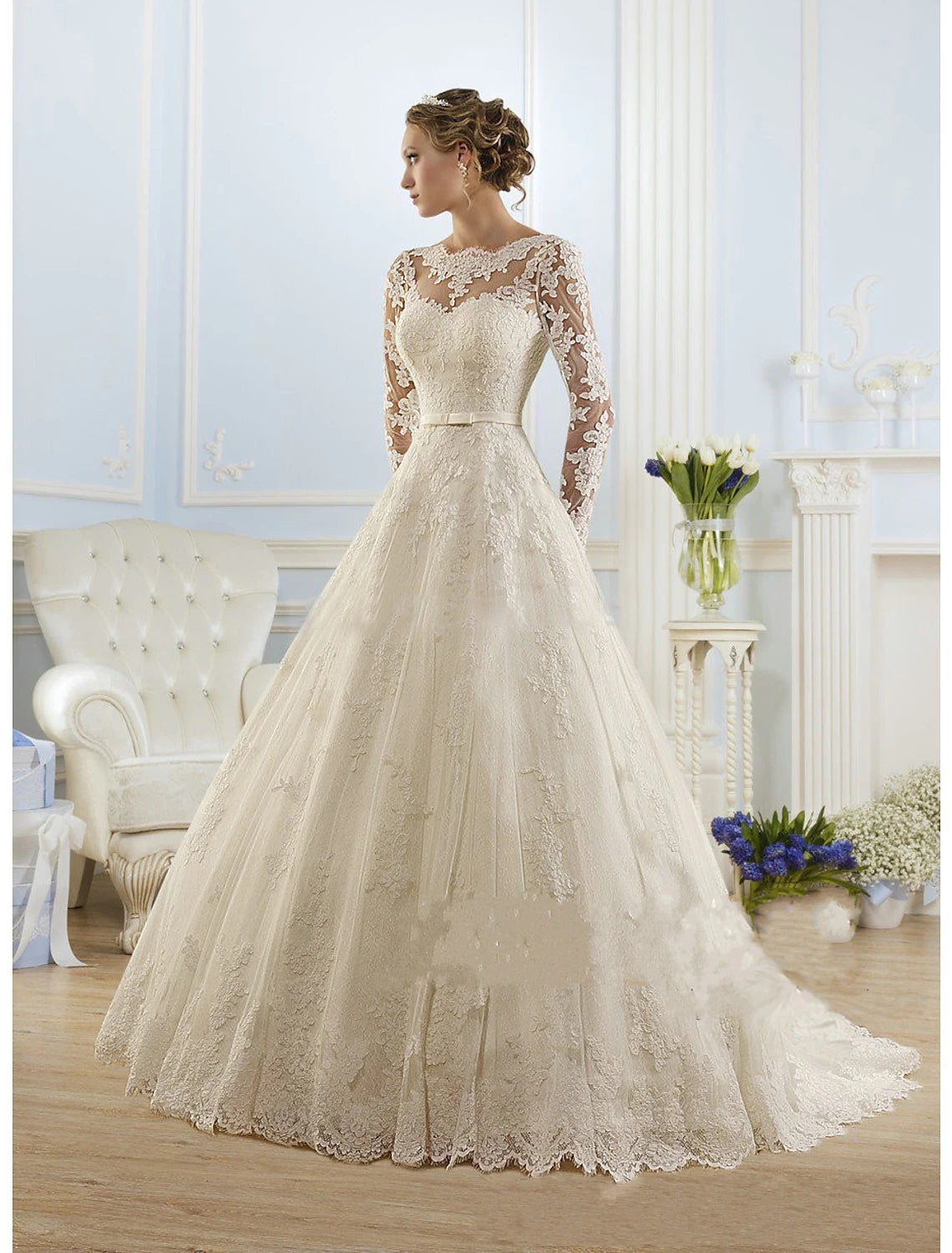 Athleisure Wear Special Offer Engagement Formal Wedding Dresses A-Line Long Sleeve with Lace