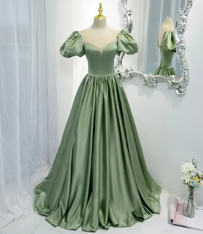 Cutting Edge Fashion Green satin long A line prom dress green evening dress  8810