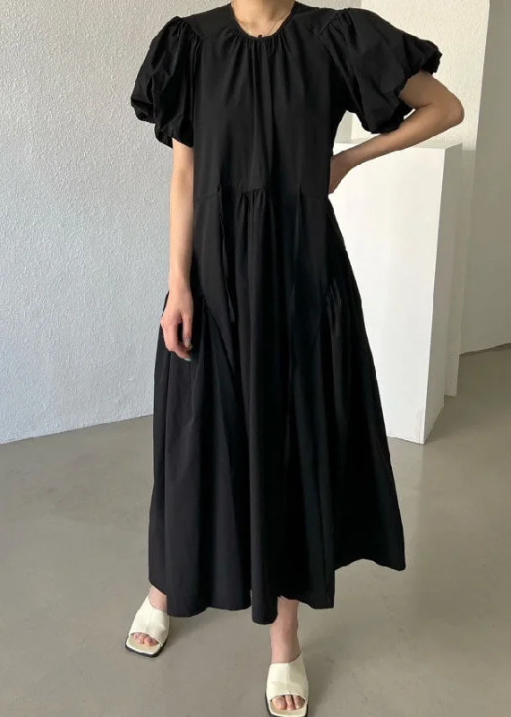 Elegant Styles Casual Black O Neck Patchwork Cotton Maxi Dresses Summer