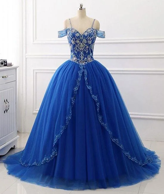 Stylish Basics Blue sweetheart beads sequin long prom gown, blue evening dress M4807