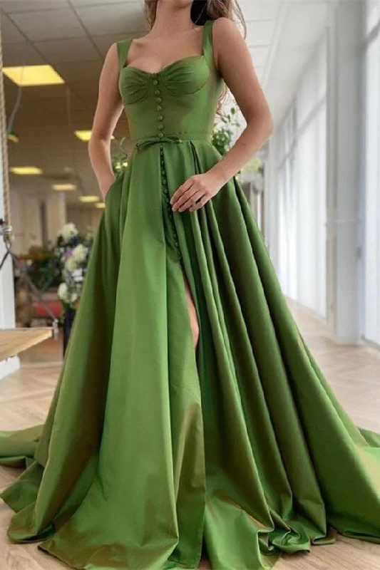 Chic Wardrobe Starps Sleeveless Prom Dress Buttons With Slit gh696