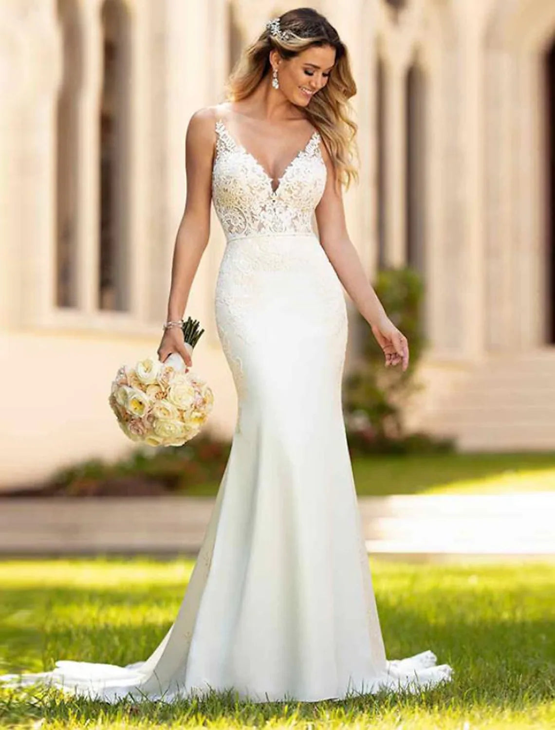 Special Offer For You Engagement Open Back Sexy Wedding Dresses V Neck Lace Appliques