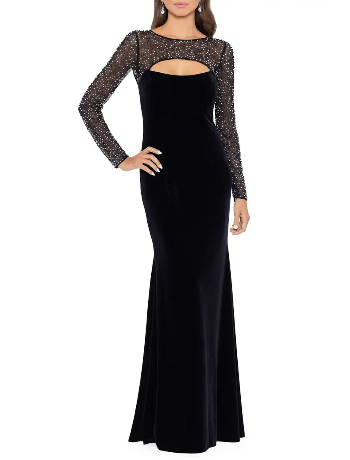 Chic & Cozy Collection Sheath / Column Evening Gown Elegant Dress Formal Floor Length 3/4 Length Sleeve Jewel Neck Stretch Fabric with Rhinestone Beading