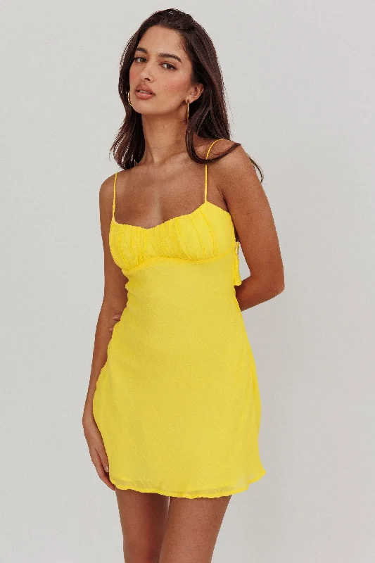 Colorful Clothing Nerida Twist Back Mini Dress Lemon