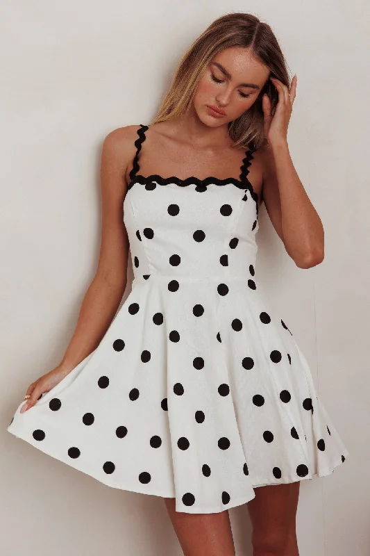 Boho - Chic Festival - Ready Style Won Me Over Polka Dot Ric Rac Mini Dress White