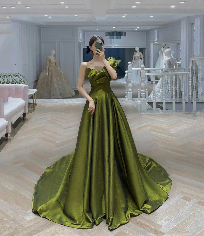 Alluring Design Green satin long prom dress A line evening dress  10541