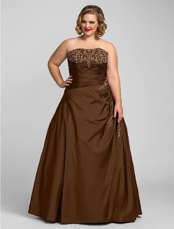 Quality Driven Apparel Ball Gown Plus Size Prom Formal Evening Dress Strapless Sleeveless Floor Length Taffeta with Beading Appliques