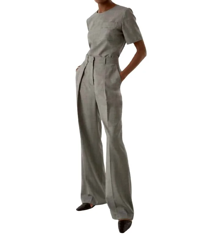 Chic Wardrobe Levi Highwaist Pleated Pant In Grey Melange