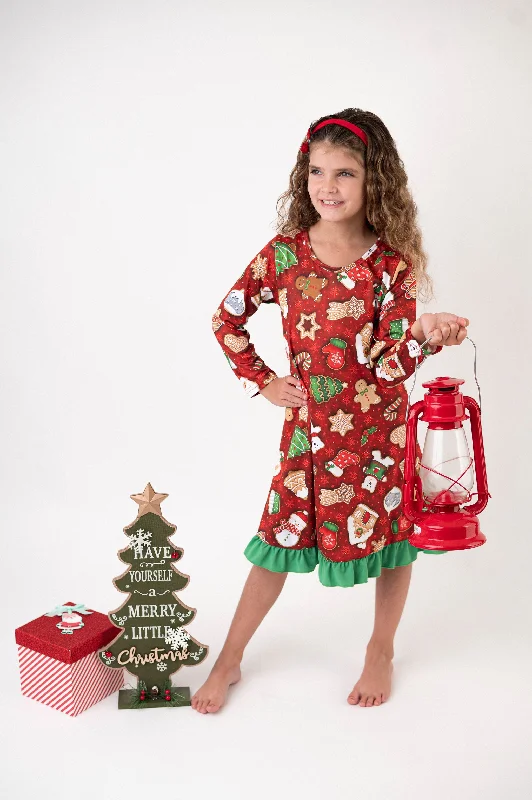 Fashion Sale GINGERBREAD COOKIES NIGHTGOWN - RED