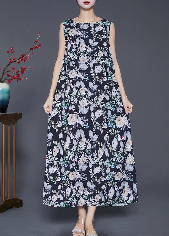 Mid Season Sale Organic Black Print Patchwork Cotton Maxi Dresses Sleeveless