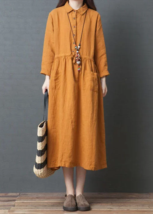 Style Streetwear Unique Orange Cinched Pockets Maxi Dresses Spring