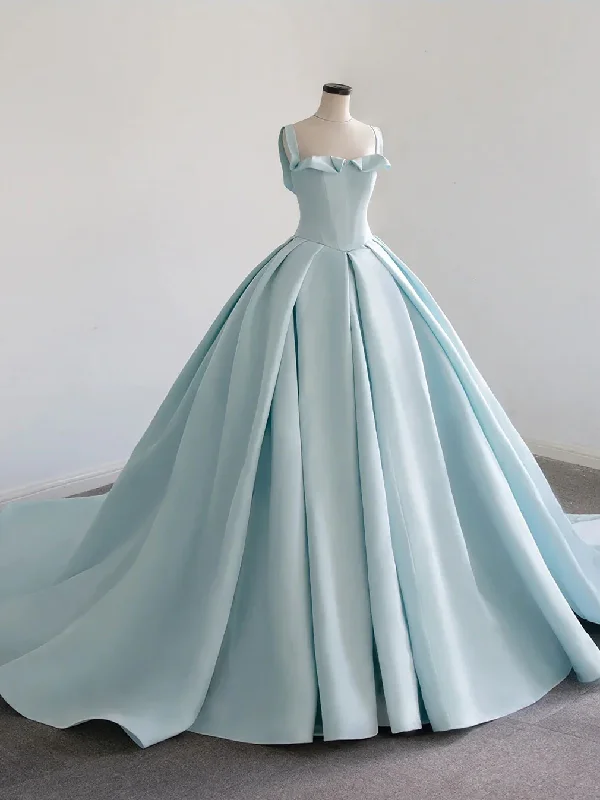 Premium Style Blue satin long prom dress, blue sweet 16 dress gh984