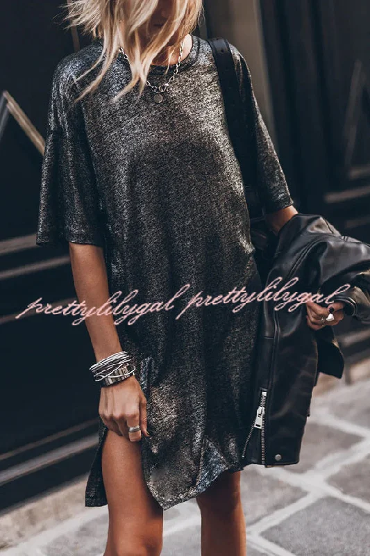 You'Ll Love Us Because The Dark Sparkly Relaxed Slit T-shirt Mini Dress