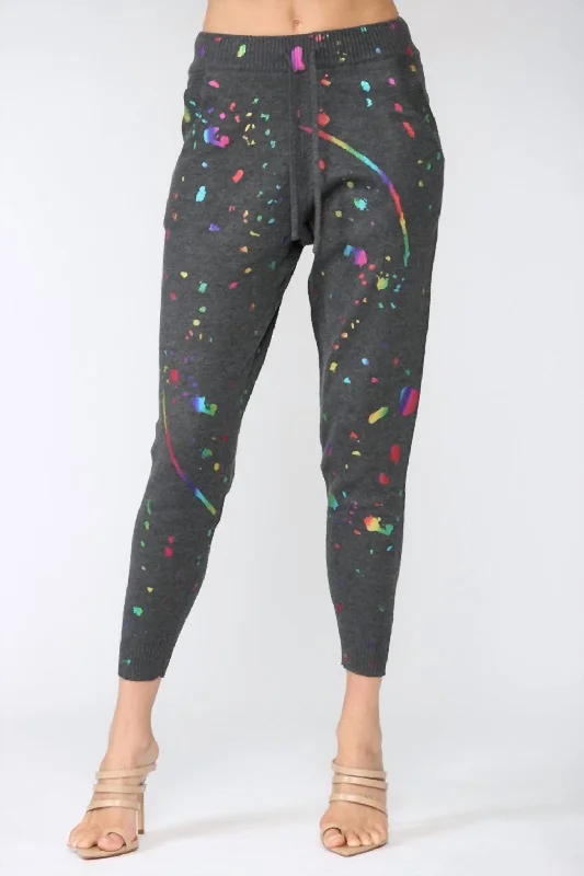 Seasonal Fashion Foil Paint Splatter Knitted Jogger Pants In Charcoal