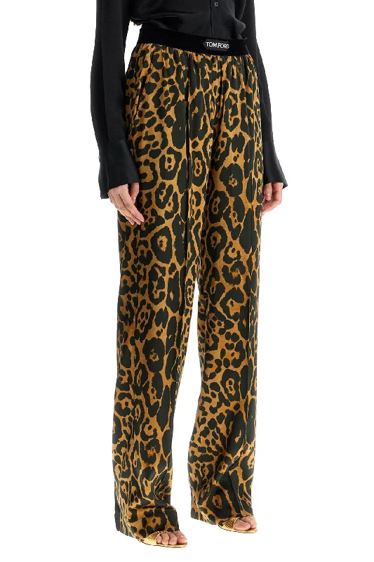 Hot Trends Tom Ford Wide Leg Leopard Print Silk Pants In Camel And Black