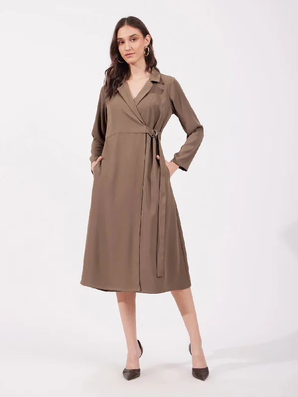 Chic & Cozy Collection Wrap Midi Dress - Brown