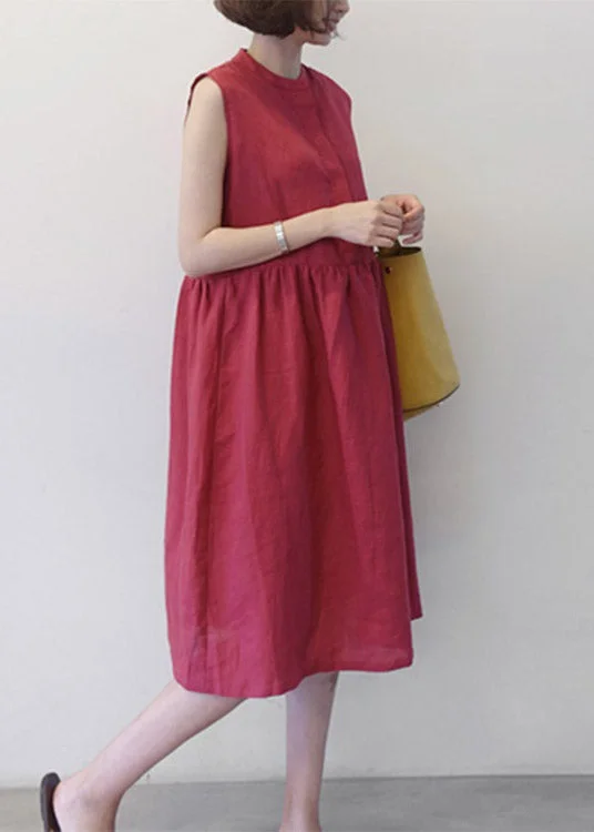 Comfortable Clothes Chic Red O-Neck Patchwork Wrinkled Maxi Dresses Summer