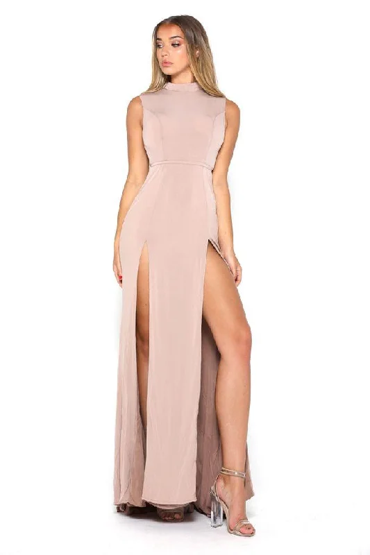 Romantic Detailing Portia And Scarlett JJ Long Formal Jersey Dress Nude