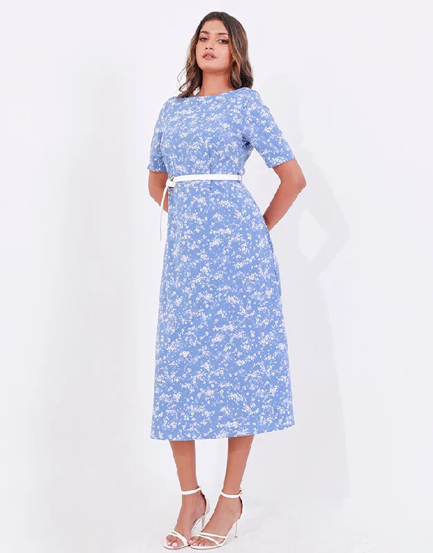 Huge Markdowns Short Sleeves Midi Dress with Side Pockets