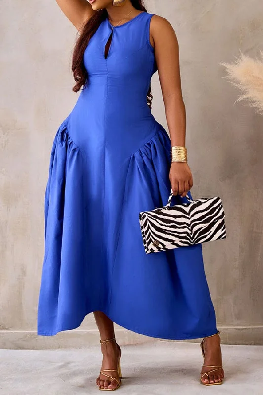 Hot Styles Solid Color Cutout Simple A-Line Midi Dress