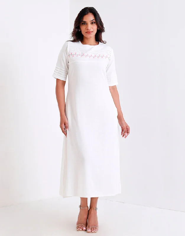 Hot Brand Discounts Pintuck Elegance Embroidery Midi Dress