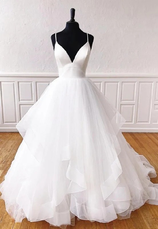 Stylish Savings White v neck tulle long prom gown formal dress  M754