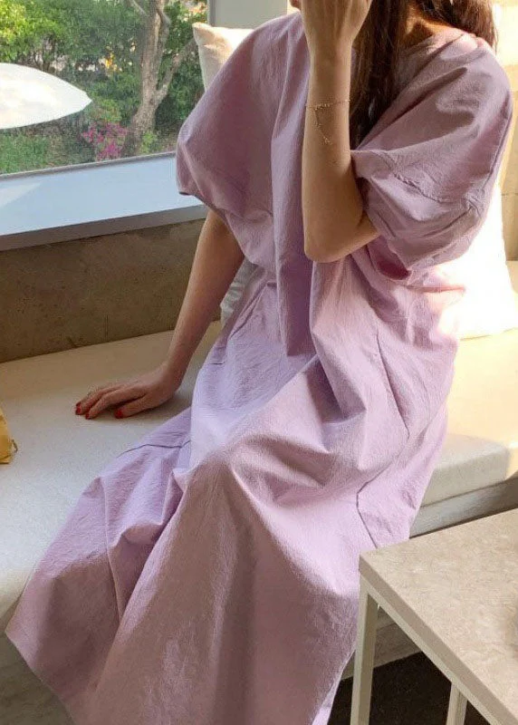 Snag Fabulous Fashion Bargains DIY Purple Cotton Casual Maxi Dresses Short Sleeve