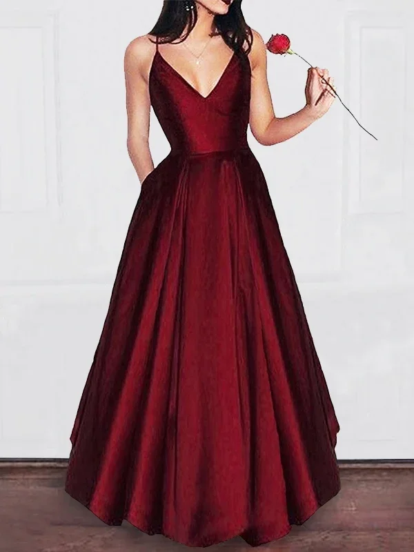 Limited Styles Siren Princess/A-Line Burgundy Satin Prom Dresses gh1164