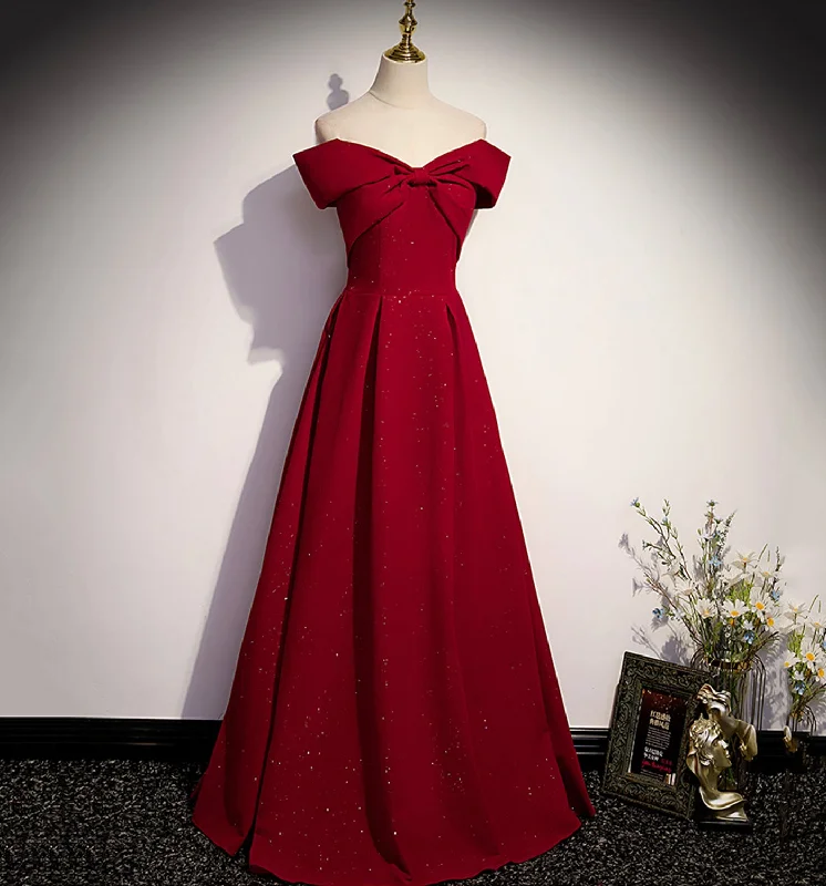 Celebrate With Big Savings Burgundy satin long prom dress A line evening gown  10138