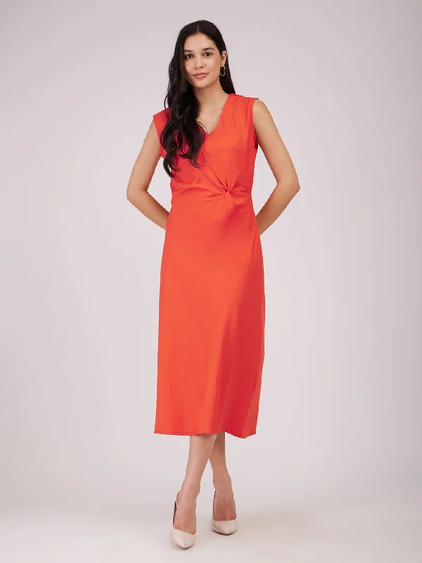 Massive Savings Side Knot Midi Dress - Orange