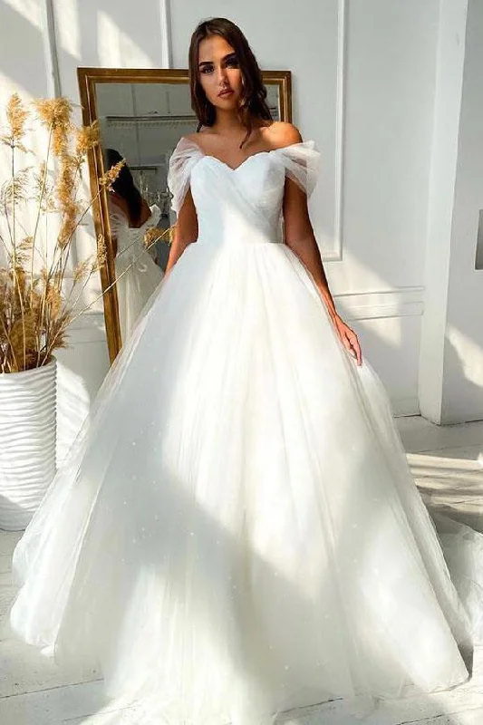 Cottagecore Rustic Charm Style Ball Gown Off-the-shoulder Wedding Dress Tulle Bridal Dress