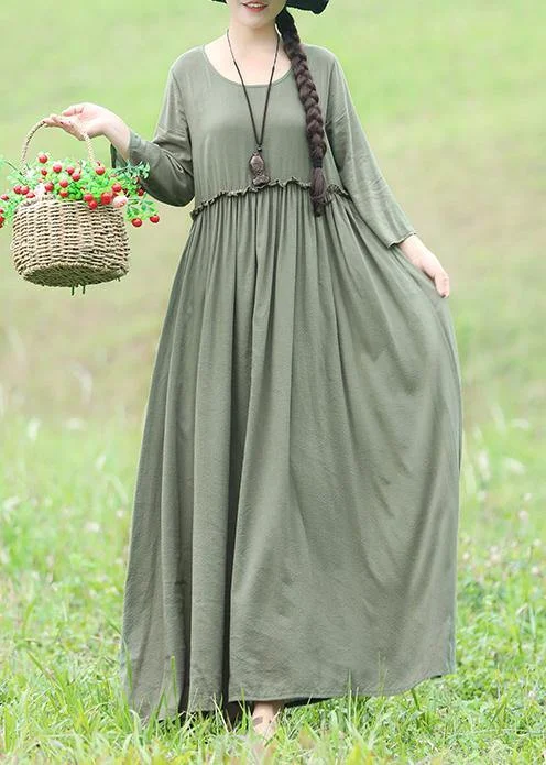 Sophisticated Cut Modern light green cotton linen dresses Casual Fabrics o neck Maxi Dresses