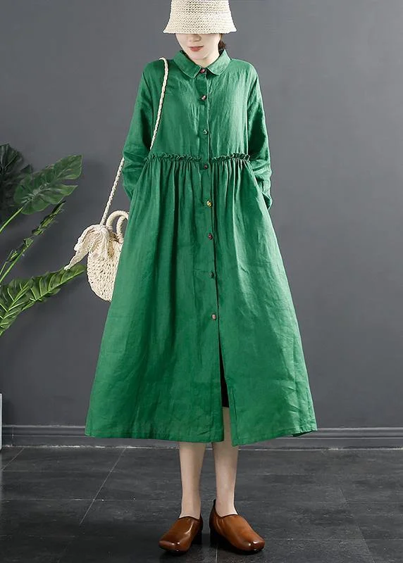 Runway Inspired Wear Women Lapel Ruffles Outfit Photography Green Maxi Dress