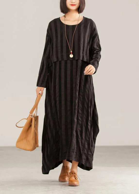 Chic Urban Fashion Look Loose cotton tunics for women Casual Striped Women Casual Loose O-neck Maxi Dress