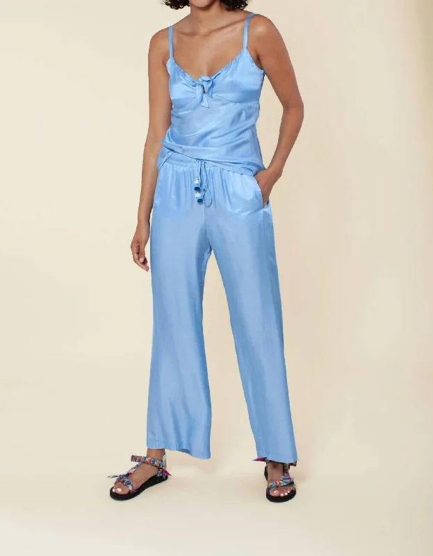 Quality Wear Solid Silk Pant In Blue