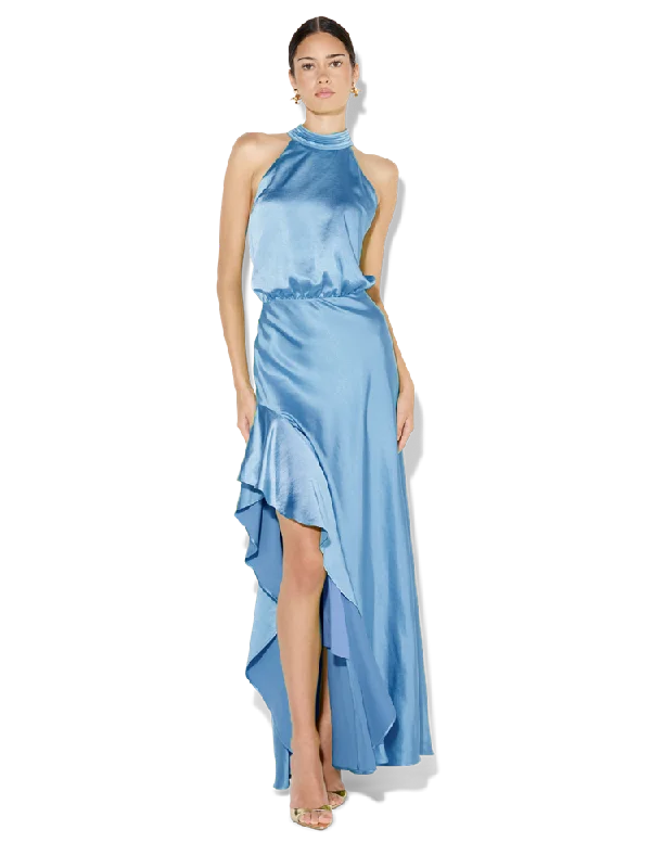 Feminine Flow Emery Sky Blue Satin Gown