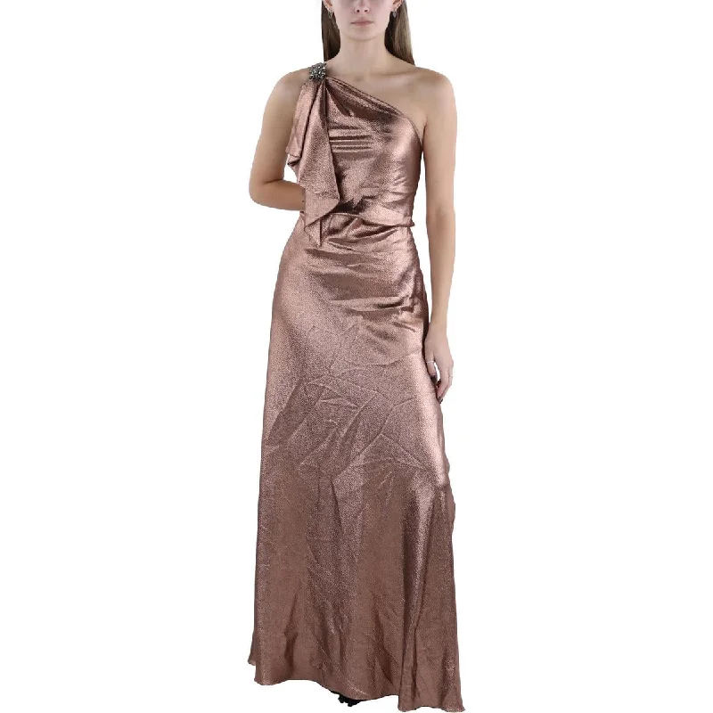 Modern Casual Clothing Lauren Ralph Lauren Womens Hammered Satin One Shoulder Evening Dress