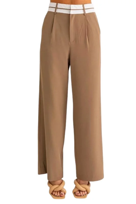 Unleash Your Fashion Andi Detail Pleated Wide Leg Pant In Brown