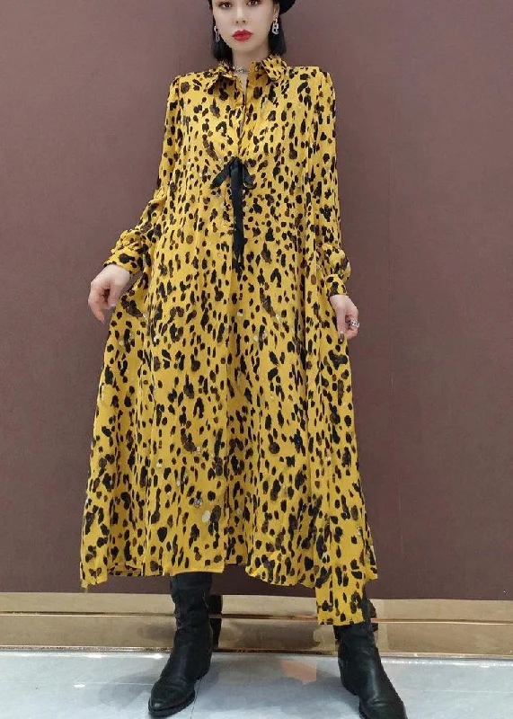 Seasonal Sale Chic Lapel Large Hem Spring Clothes Fashion Ideas Yellow Dotted Maxi Dress