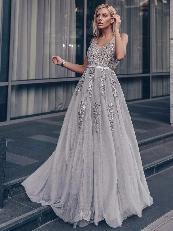 Fashion Deal Maxi Long Elegant Applique Tulle Evening Dress