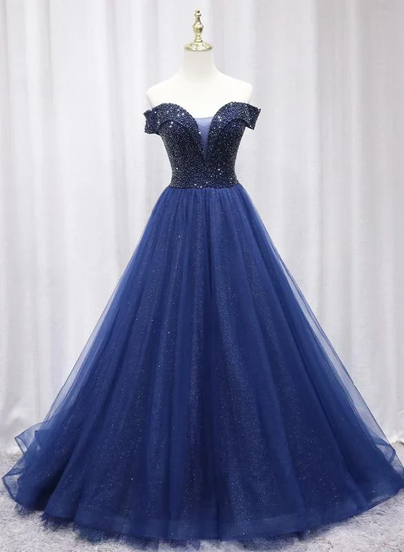 Fashion Sale Blue tulle beaded long prom gown formal dress M2314