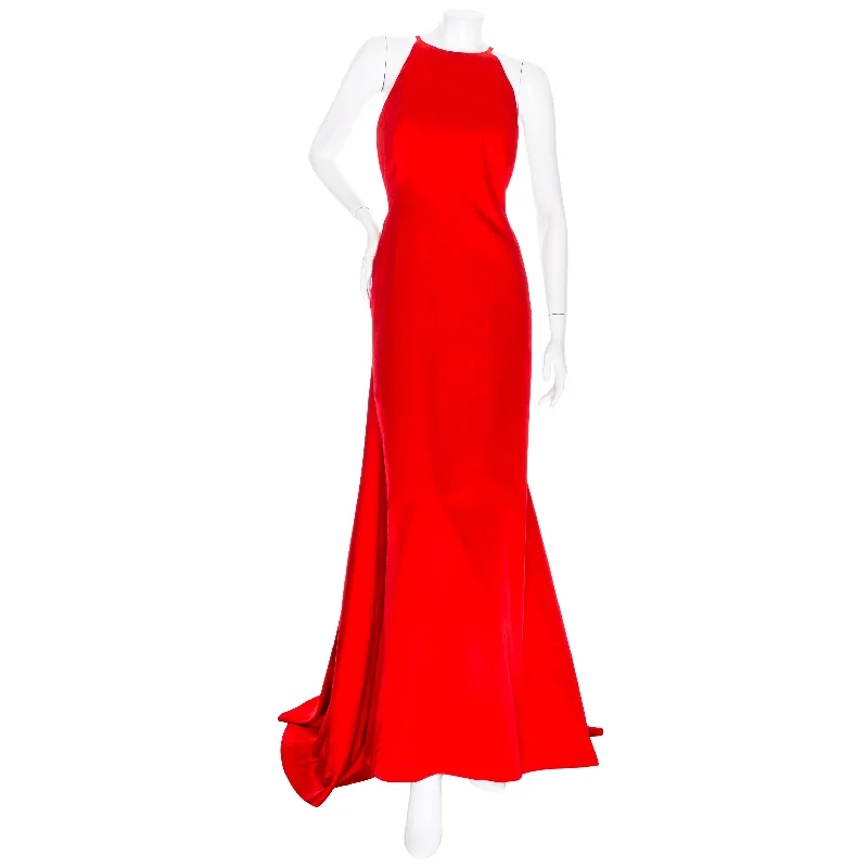 Save On Inspired Styles 1990s Red Satin Crew Neck Bow Back Gown