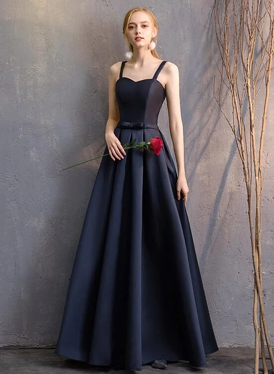 Artful Design Navy Blue Satin Straps Long Evening Dress Floor Length , Blue Formal Dress Party Dress gh52