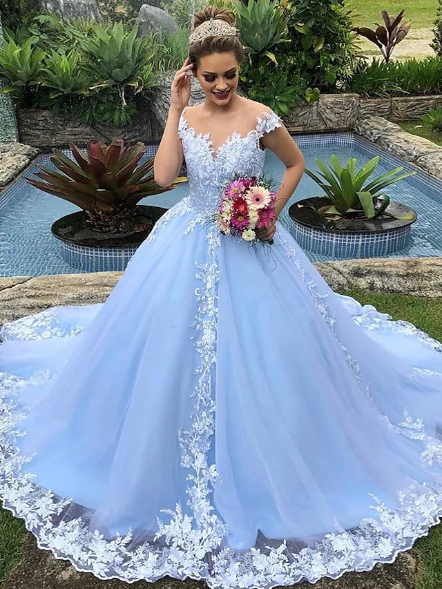 Comfort First Women's Wear Engagement Wedding Dresses in Formal Wedding Dresses Ball Gown V Neck With Appliques