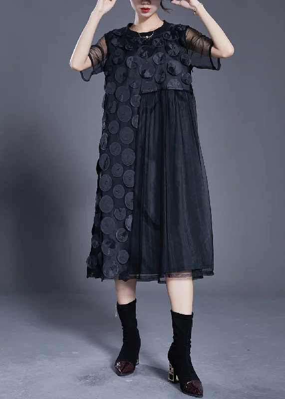 Exclusive Discounts Fine Black Oversized Patchwork Tulle Maxi Dresses Summer