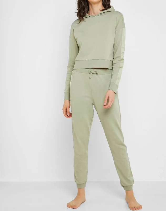 Relaxed Style Satin Side Panel Jogger Casual Pants In Green