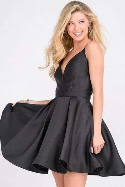 Chic & Cozy Apparel JVN by Jovani - JVN47315SC Gorgeous V-Neck A-Line Satin Cocktail Dress - 1 pc Black in Size 8 Available