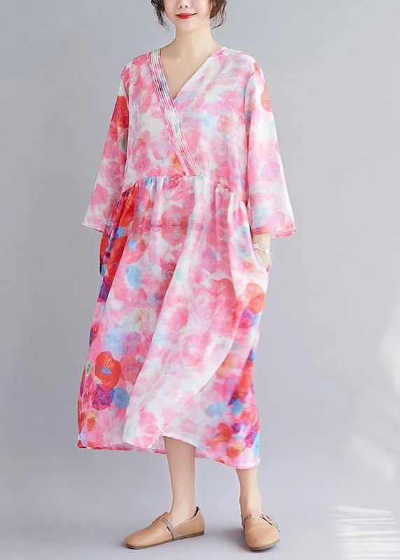 Chic Wardrobe Essentials Italian V Neck Patchwork Spring Tunics Tunic Pink Print Maxi Dresses