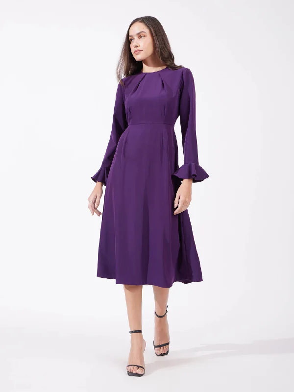 New Season Fashion Preview Fit And Flare Midi Dress - Purple