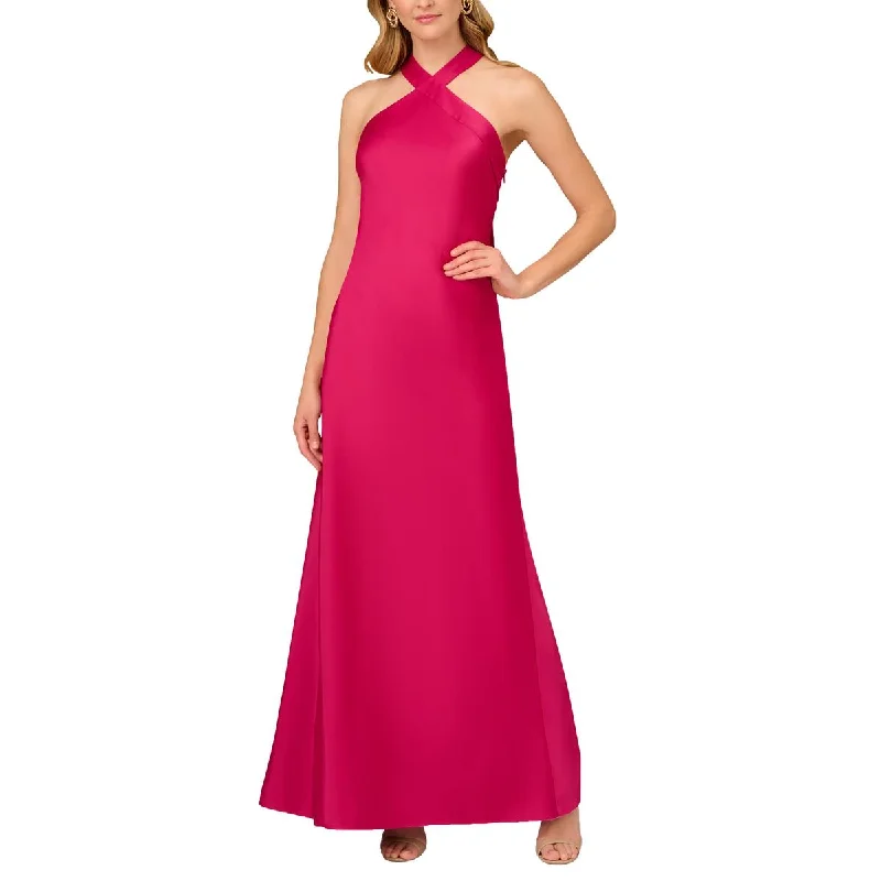 Exclusive Sale Aidan Mattox Womens Satin Halter Evening Dress